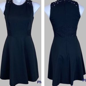 Rebecca Taylor Black Ponte Lace-Trim  A-line Sleeveless Dress, Size 4